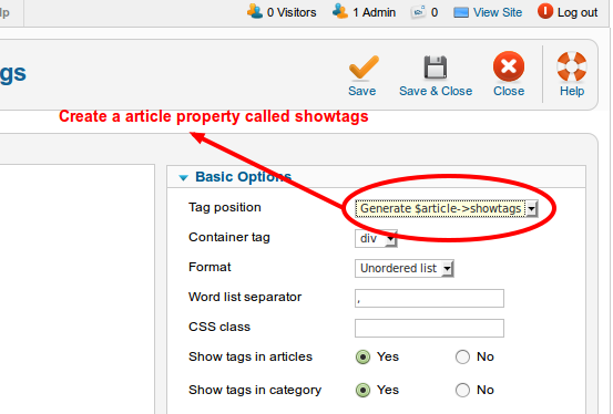 Showtags create article property